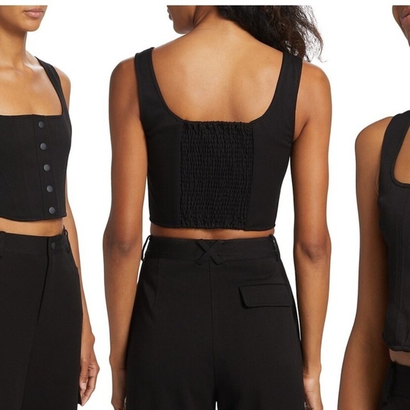 WAYF crop top navy blue Cora Snap front button top corset Dollskill free people - Picture 2 of 15